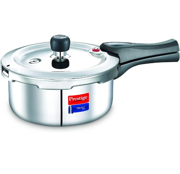 TTK Prestige Svachh Triply Outer Lid Pressure Cooker with Unique Deep Lid for Spillage Control, 2 Litre, Silver - Material304 Stainless steel Inner Surface, Thick Gauge Aluminium