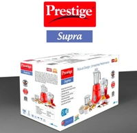 Prestige Supra 750W Mixer Grinder- Red - 2 SS Jars for all your grinding needs with 1 Polycarbonate juicer jar4 multi purpose blades - SS Dry