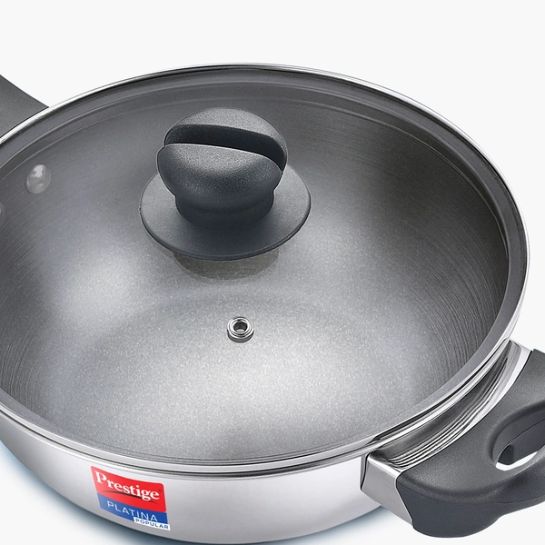 Prestige Platina Popular Cookware Kadai with Lid 220 - Should not dry heat, do no use sharp edged objects like Knige and Fork,Boli with Vinegor and citric 
