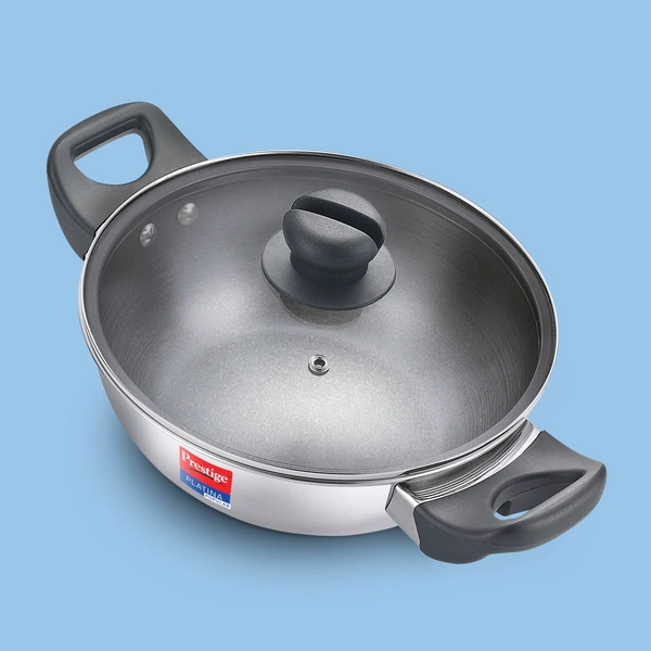 Prestige Platina Popular Cookware Kadai with Lid 220 - Should not dry heat, do no use sharp edged objects like Knige and Fork,Boli with Vinegor and citric 