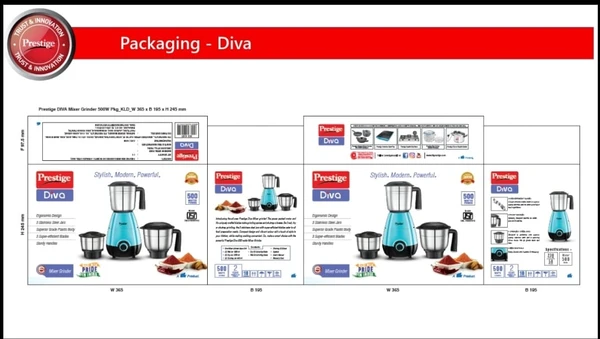 TTK Prestige Diva 500w Mixer Grinder  - Power Consumption : 500 WattsStainless Steel Jars : 3Speed Control : 3Motor : 500 WattsOverload Prot