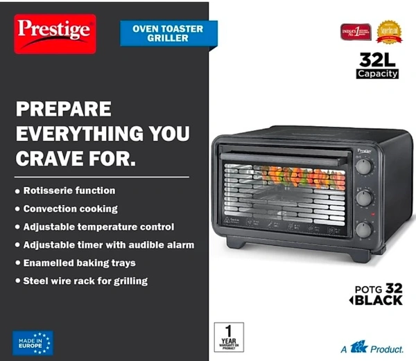 TTK Prestige Oven Toaster Griller with Rotisserie and Convection, 32 L