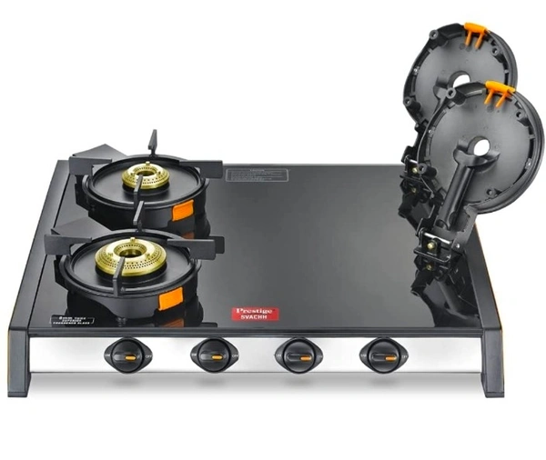 TTK Prestige Svachh GTSV-04 Glass top LP Gas Table, 4 Burner, With Liftable Burner Set - Powder Coated Body with Toughened Glass Top