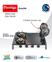 TTK Prestige Svachh GTSV-04 Glass top LP Gas Table, 4 Burner, With Liftable Burner Set - Powder Coated Body with Toughened Glass Top