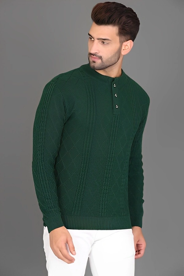 Round Neck Casual Men Pure Wool Green - Dark Fern