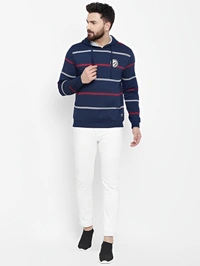 Full Sleeve Striped Men Sweatshirt - Blue