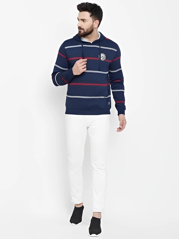 Full Sleeve Striped Men Sweatshirt - Blue