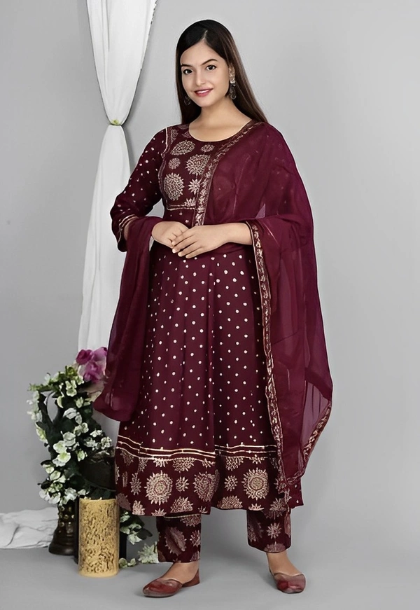 KURTIGHAR Indi Printed Kurta, Trouser/Pant & Dupatta - Black Rose