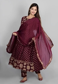 KURTIGHAR Indi Printed Kurta, Trouser/Pant & Dupatta - Black Rose