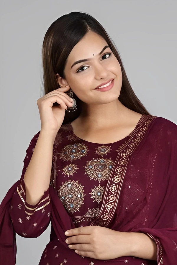KURTIGHAR Indi Printed Kurta, Trouser/Pant & Dupatta - Black Rose