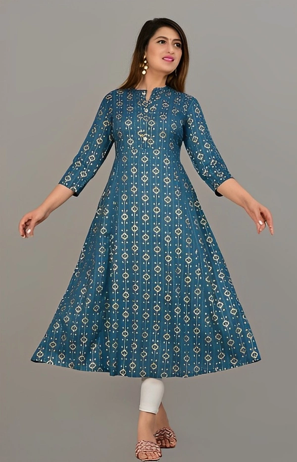 NEW4U Women Printed Anarkali - Royal Blue