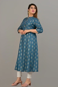 NEW4U Women Printed Anarkali - Royal Blue