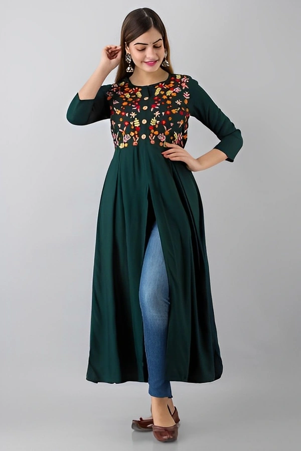 Nishabd Women Embroidered Frontslit Kurta - Japanese Laurel