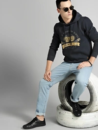 Roadster Full Sleeve Printed Men - Navy Blue, Xl