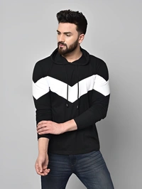 SHAPPHR Color Block Men Hooded Neck Black T-Shirt - Yellow, L