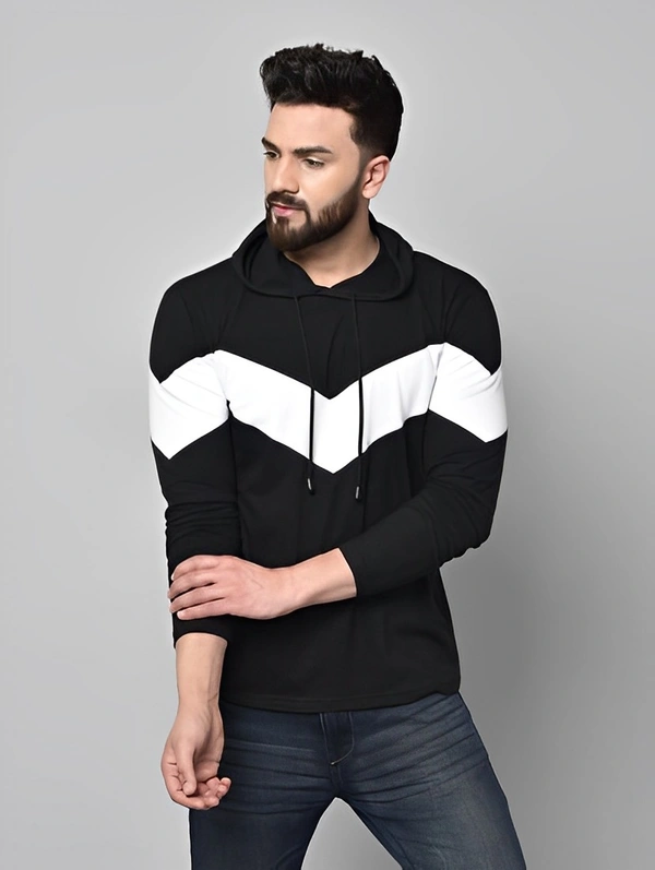 SHAPPHR Color Block Men Hooded Neck Black T-Shirt - Yellow, L