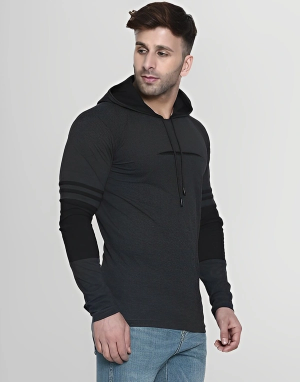 HELMONT Color Block Men Hooded Neck Grey - Dove Gray, S