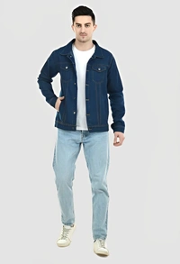 MONTREZ Full Sleeve Solid Men Denim Jacket - Navy Blue, S