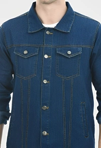 MONTREZ Full Sleeve Solid Men Denim Jacket - Navy Blue, S