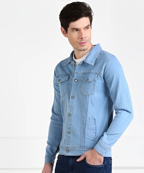 MONTREZ Full Sleeve Solid Men Denim Jacket - Royal Blue, M