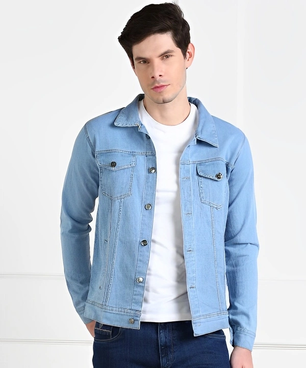 MONTREZ Full Sleeve Solid Men Denim Jacket - Royal Blue, L