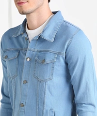 MONTREZ Full Sleeve Solid Men Denim Jacket - Royal Blue, Xl