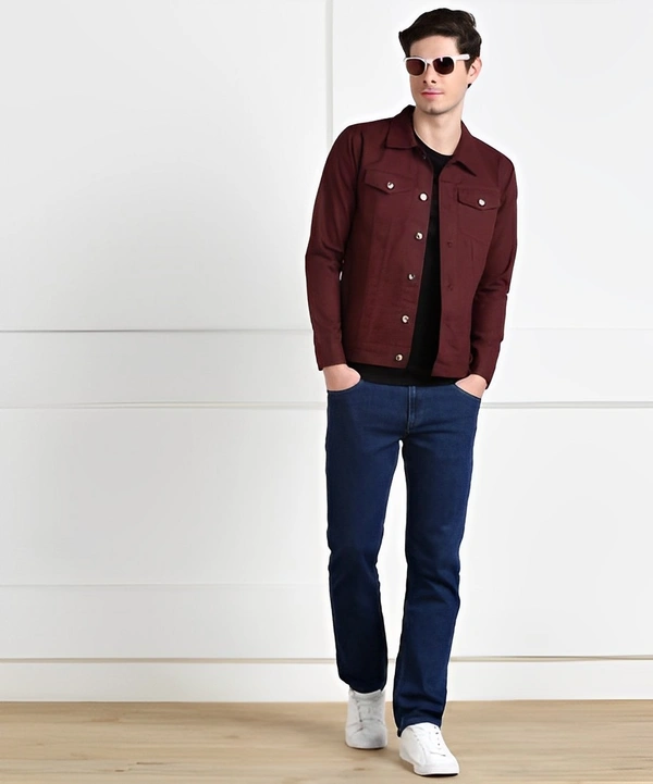 MONTREZ Full Sleeve Washed Men Jacket - Maroon, Xl