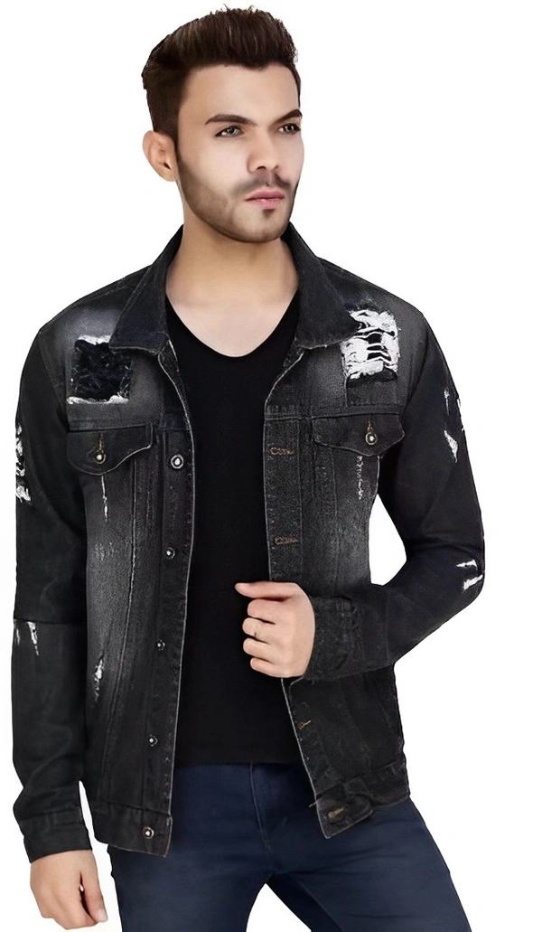 SKENJEL Full Sleeve Solid Men Denim Jacket - Black