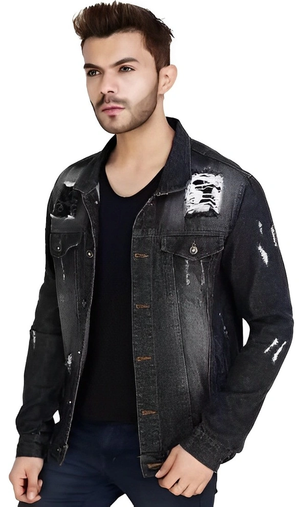 SKENJEL Full Sleeve Solid Men Denim Jacket - Black