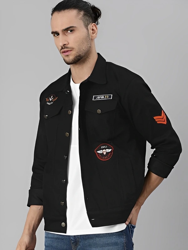 VOXATI Full Sleeve Solid Men Denim Jacket - Black