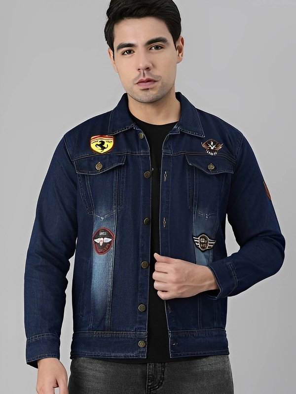 VOXATI Full Sleeve Solid Men Denim Jacket - Navy Blue