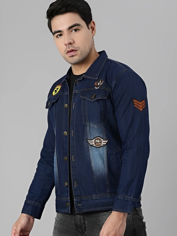 VOXATI Full Sleeve Solid Men Denim Jacket - Navy Blue
