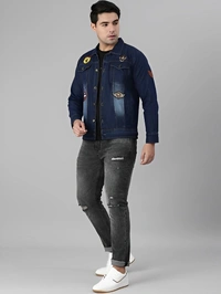 VOXATI Full Sleeve Solid Men Denim Jacket - Navy Blue