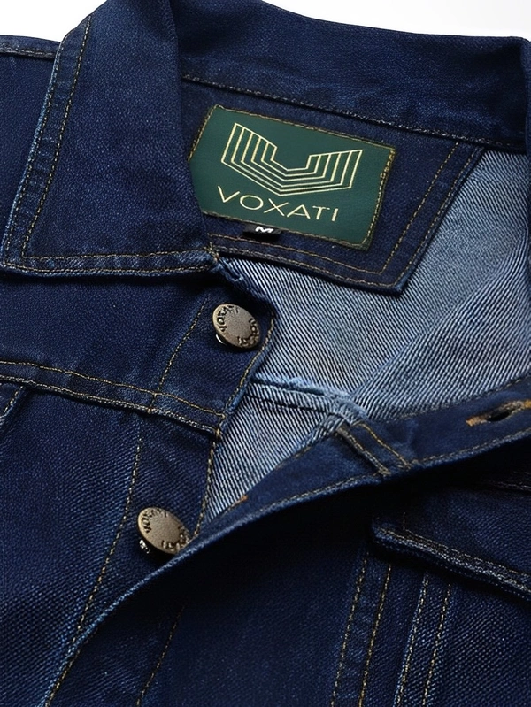 VOXATI Full Sleeve Solid Men Denim Jacket - Navy Blue