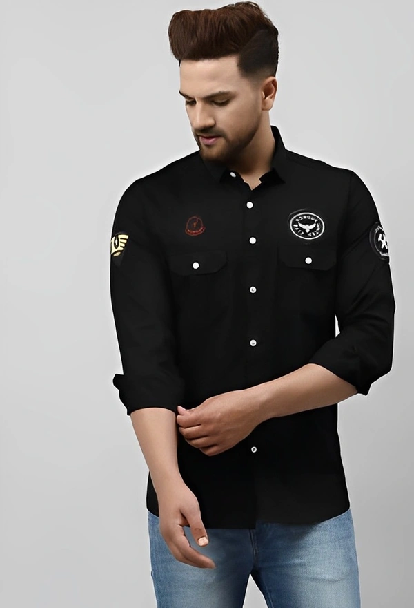 BOSQUE Men Self Design Casual Black Shirt - Black