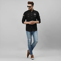 BOSQUE Men Self Design Casual Black Shirt - Black