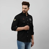 BOSQUE Men Self Design Casual Black Shirt - Black