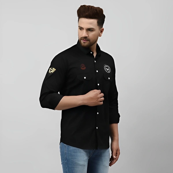 BOSQUE Men Self Design Casual Black Shirt - Black