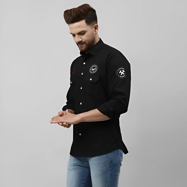 BOSQUE Men Self Design Casual Black Shirt - Black