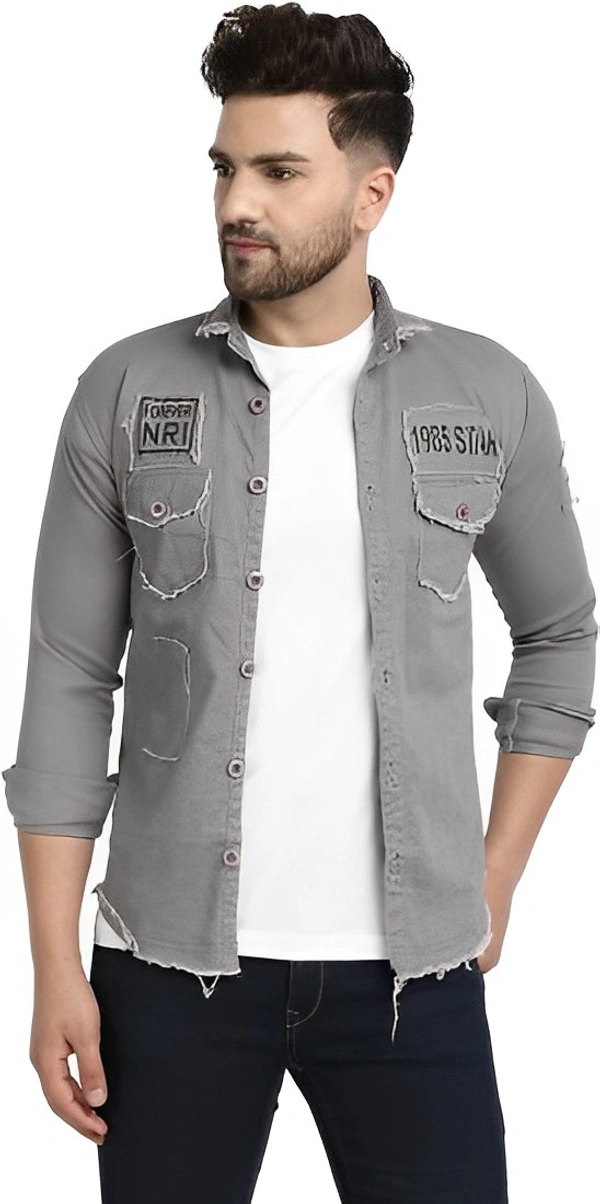 white luxury Full Sleeve Solid Men Denim Jacket