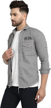 white luxury Full Sleeve Solid Men Denim Jacket