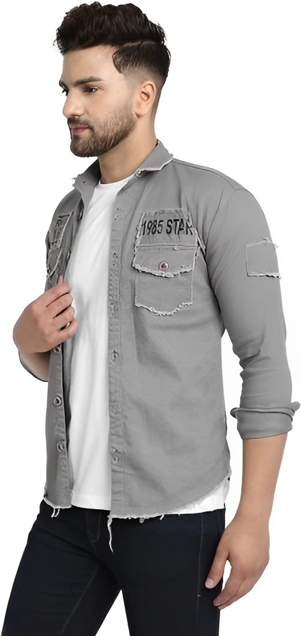 white luxury Full Sleeve Solid Men Denim Jacket