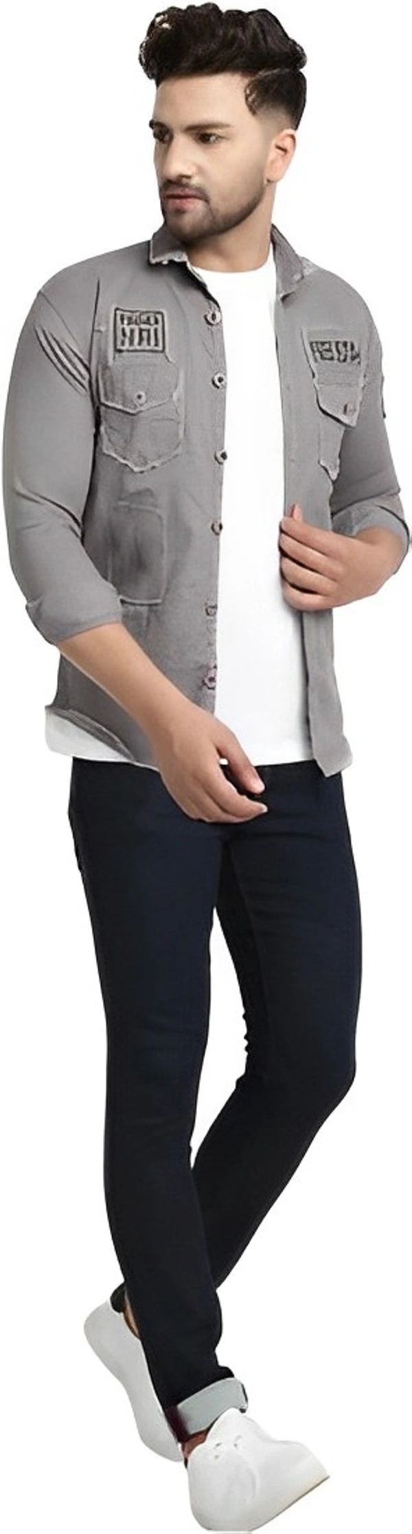 white luxury Full Sleeve Solid Men Denim Jacket