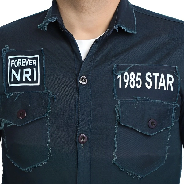 white luxury Full Sleeve Solid Men Denim Jacket - Navy Blue, S