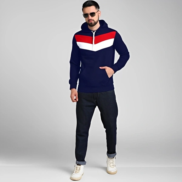 SKITTZZ Full Sleeve Color Block Men Sweatshirt - Navy Blue