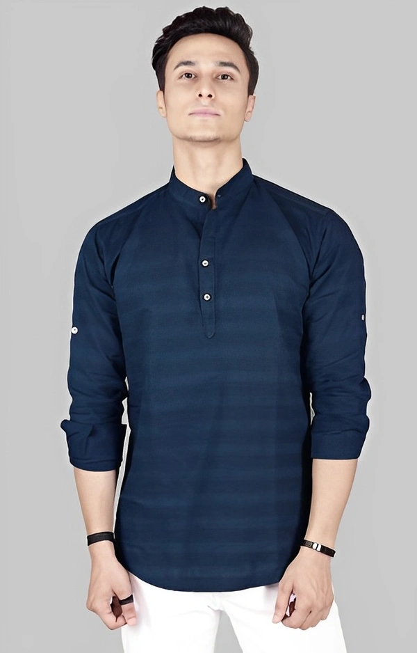 Men Striped Kurta - Navy Blue