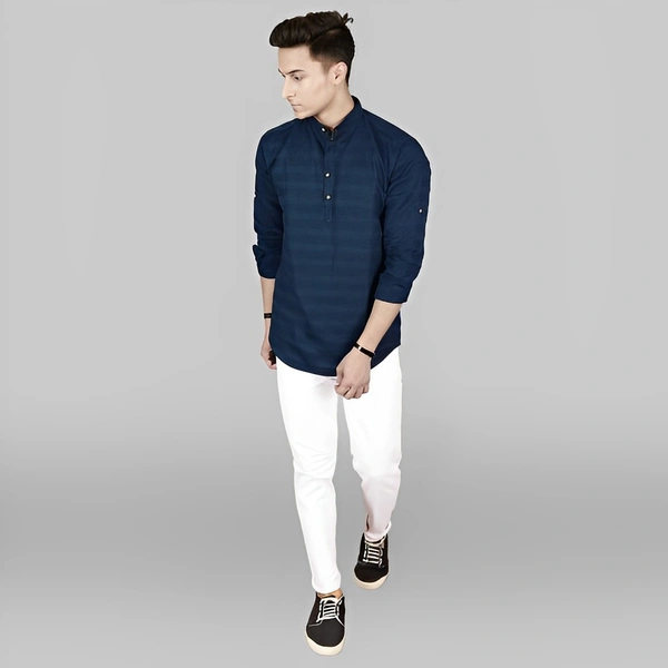 Men Striped Kurta - Navy Blue