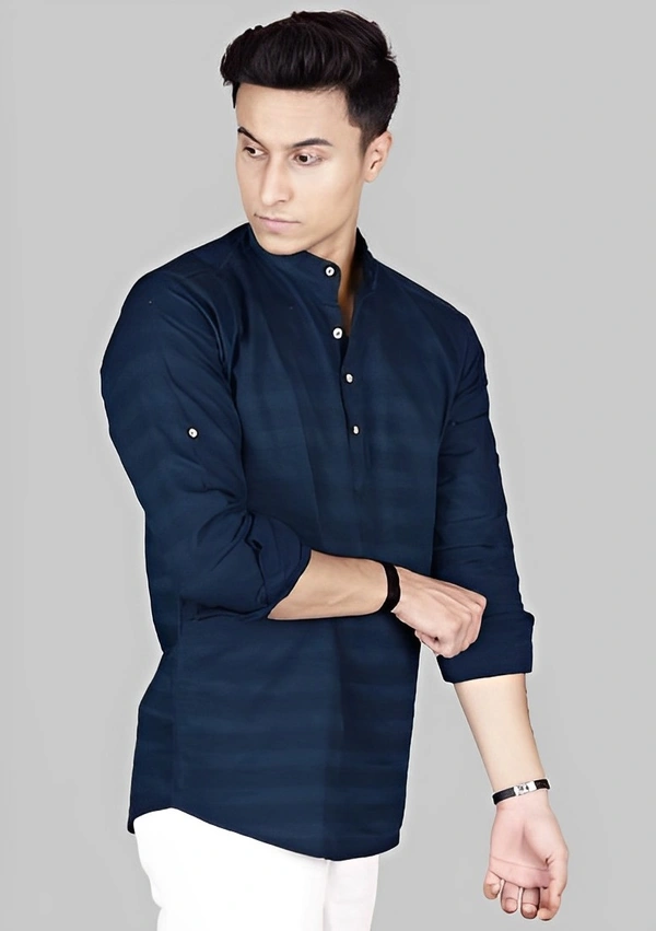 Men Striped Kurta - Navy Blue