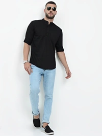 Miraan Men Solid Straight Kurta - Black, M