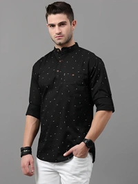 ASIAN FITCH Men Printed Straight Kurta - Black, M